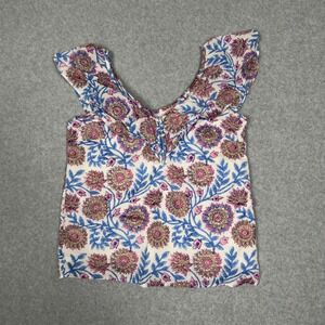 J. Crew Floral Print Flutter Sleeve V Neck Top Blouse Women's XS